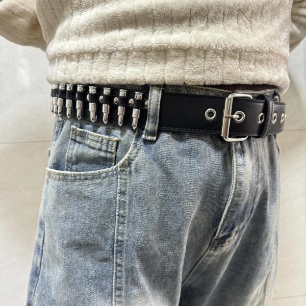 Y2K Bullet Belt – Gothic Punk Studded Leather Belt, Grunge Emo Goth Accessories, Unisex Rock Vintage Style Waist Belt