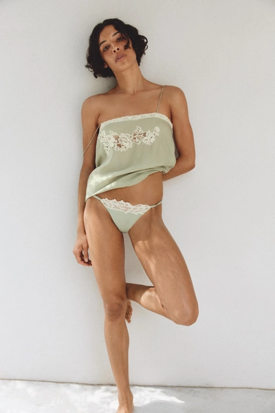 100% SILK FLORAL EMBROIDERED TOP - Sea green - S