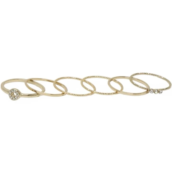 Ettika 18K Gold Plated Stacking Ring Set of 6 Clear Crystals