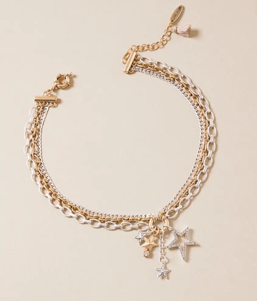 Two Tone Crystal Star Chain Boot Bracelet