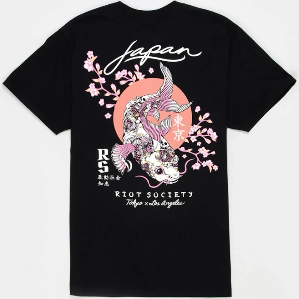 Riot Society Men's Japan Koi Tattoo Blossom T-Shirt