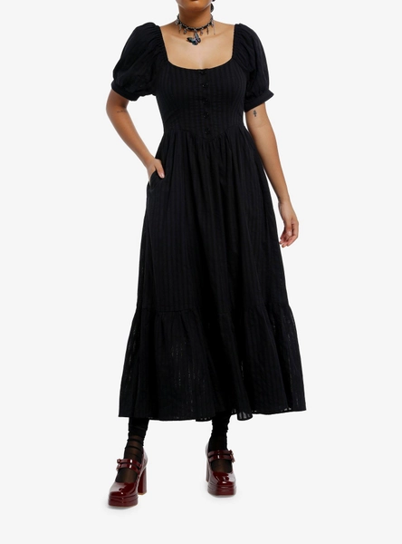 Cosmic Aura Black Puff Sleeve Midaxi Dress