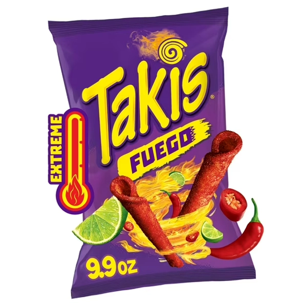 Takis Fuego 9.9 oz Sharing Size Bag, Hot Chili Pepper & Lime Rolled Tortilla Chips