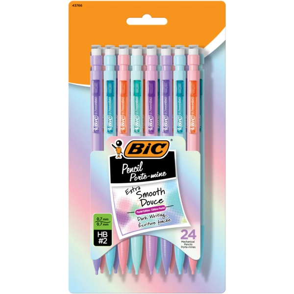 BIC Extra Smooth Mechancial Pencil- 0.7 mm - Pastel - 24 Pack