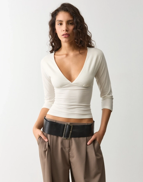 V Neck Three Quarter Sleeve Top