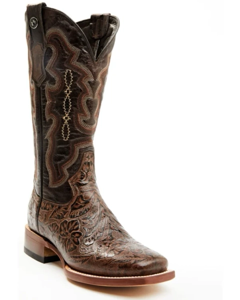 Tanner Hand Tooled Floral Western Boots - Brown 