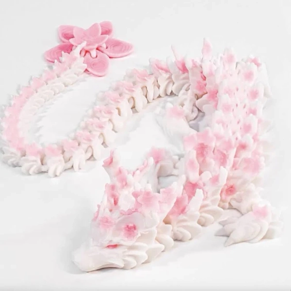 3D Printed Cherry Blossom Dragon: Articulated Fidget Toy, Desk Decor, Sakura Decor, Gift for Her,Flower Dragon, Plastic 3d Printed Dragon