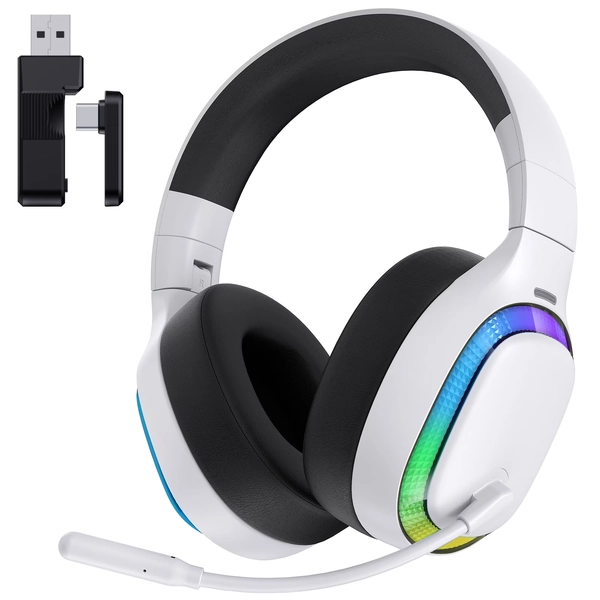 Ecomoment Wireless Gaming Headset for PS5, PC,Switch,Mac with Bluetooth 5.4, 2.4GHz USB PS5 Headset with Mic,Gaming Headphones with RGB Light, 70H Battery Life,White - Walmart.com