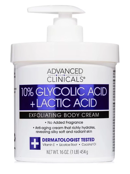 10% Glycolic Acid + Lactic Acid Exfoliating Body Cream (Spa Size) - 16 oz (454 Grams)