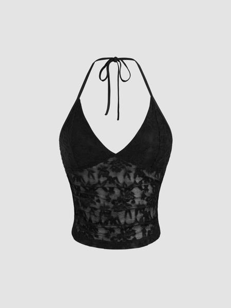 Pizzo Top cami floreale con scollo all'americana in pizzo For Data