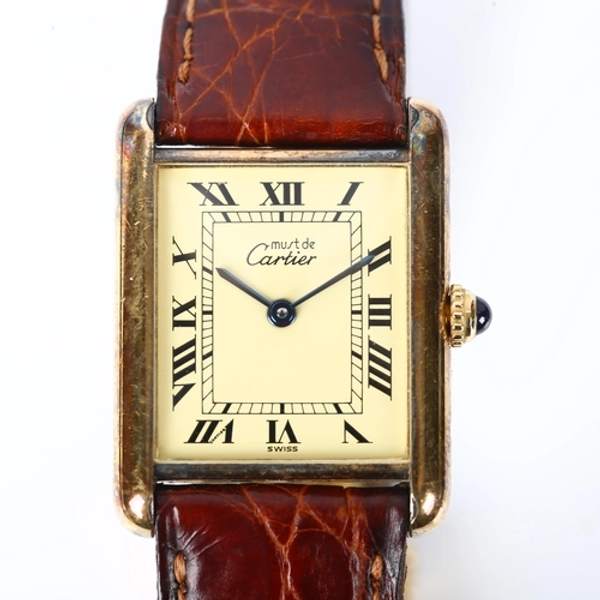 MUST DE CARTIER - a vermeil sterling silver Tank quartz wristwatch, ref. 590005, circa 1995, cream d