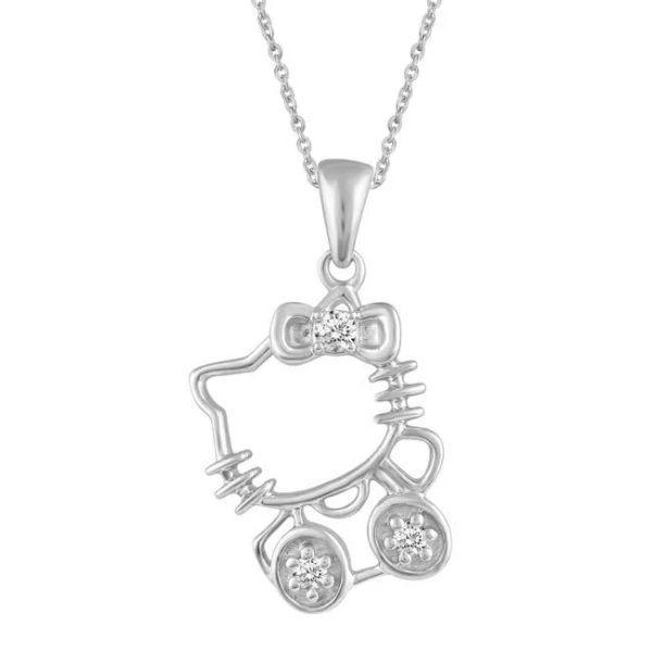 Hello Kitty CZ 925 Sterling Silver Pendant Necklace Set