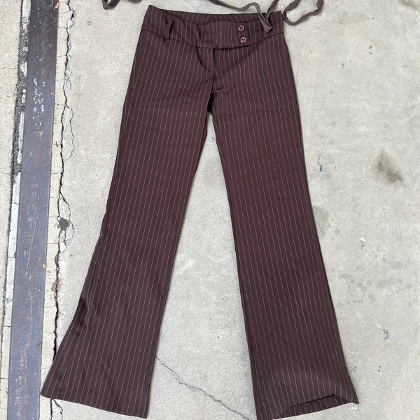 low waisted brown pinstripe pants w/ double buttons...