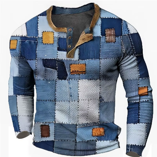 Graphic Plaid Designer Casual Vintage  Men's 3D Print Henley Shirt Waffle T Shirt Sports Outdoor Holiday Festival T shirt - AliExpress 200000343