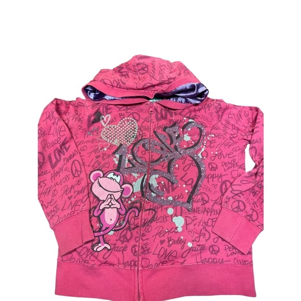 Bobby Jack Y2K Girl's Pink Peace‎ Love Happiness Zip Up Hoodie Sz M