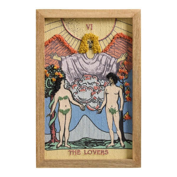 Tarot Lovers Embroidered Cotton Framed Wall Art