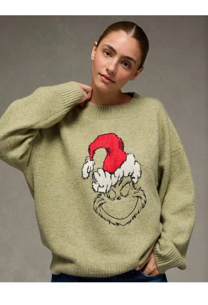 AE Women's Oversized Grinch Graphic Sweater