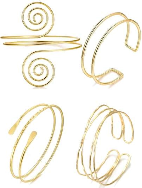 4PCS Upper Arm Cuff Jewelry For Women, Minimalist Arm Cuff Bracelet, Adjustable Coil Armlet