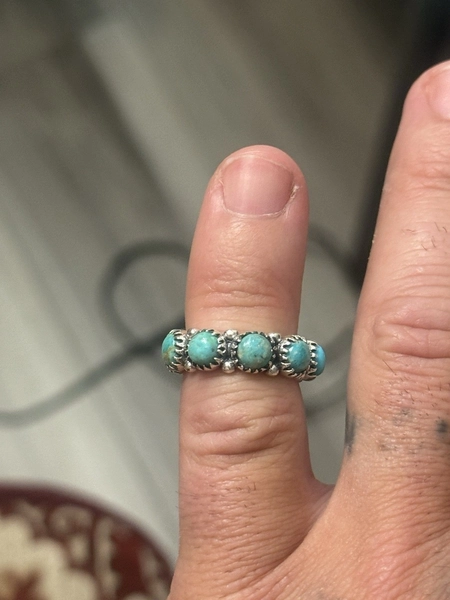 STERLING SILVER NATIVE AMERICAN SW TURQUOISE ETERNITY SNAKE EYE BAND RING .925