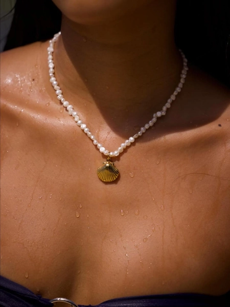 Seashell Necklace, 18k Gold Plated Pendant, Freshwater Pearl, Ocean Jewelry, Waterproof Beach Choker, Handmade, Tropical, Adjustable - Etsy