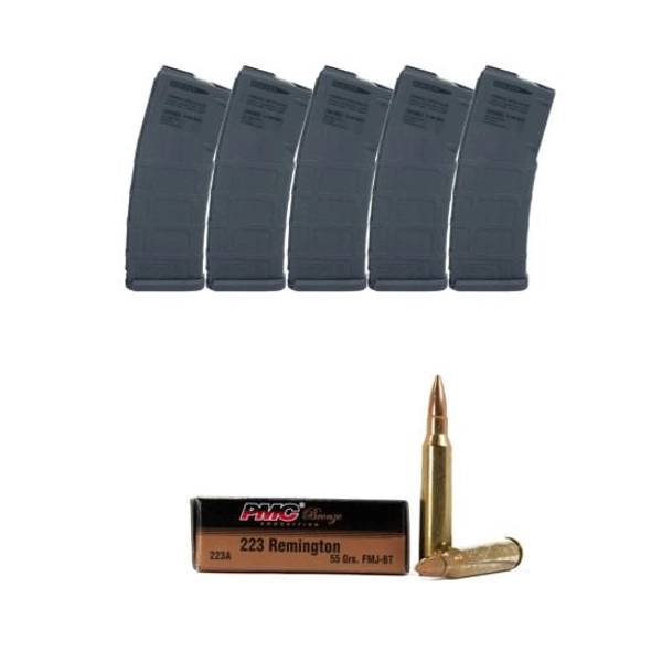 100rds Of PMC Bronze .223 Remington 55gr FMJ-BT & 5 Magpul PMAG Gen2 30rd Magazines