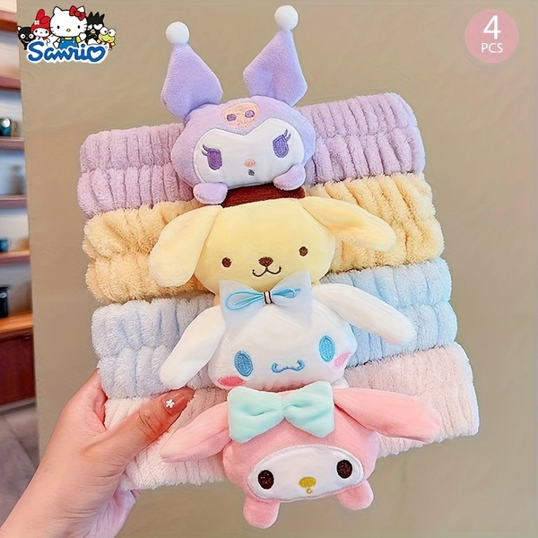4pcs Lyrical Oi! licensed Melitta Kuromi cinnamon dog cartoon character face wash headbands, suitable for face masks, waterproof, sweet and cute hairband headwear for all seasons, ideal birthday gift, Hairband For Hair, Daily Wear Headband, Sweet