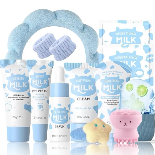 13pcs Milk Skincare Set For Kids & Teens, Complete Kids Skin Care Set
