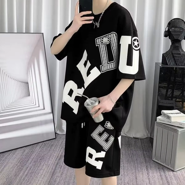 Summer fashion men's personalized letter print comfortable breathable round neck T-shirt shorts set outdoor street style outfit - AliExpress 200000343