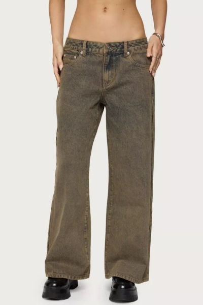 Edikted Petite Zahra Mud Wash Low Rise Jeans