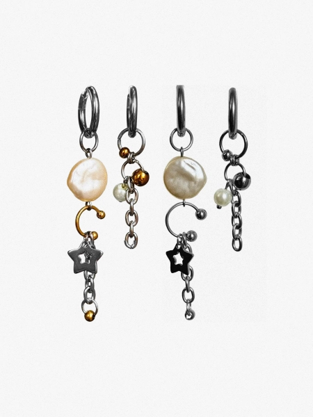 Stainless steel mismatched Pearl grunge alt hoops | unique chain earrings | silver dangly earrings | septum ring | tarnish free hoops