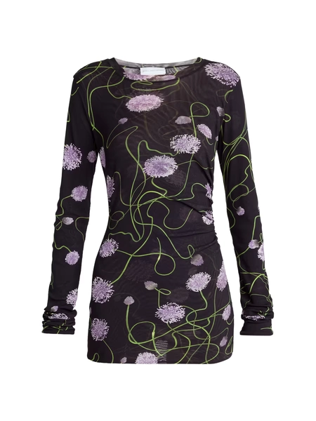 Stella McCartney Twisted Floral Mesh Long-Sleeve Top | Saks Fifth Avenue