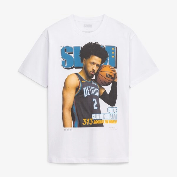 Unisex Detroit Pistons Cade Cunningham SLAM White Cover T-Shirt