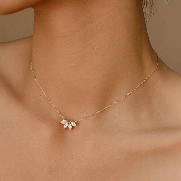Women's Sparkling Cubic Leaf & Petal Necklace
