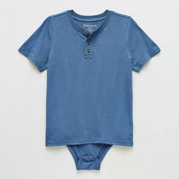 Thereabouts Little & Big Kid Boys Bodysuit Closure Easy-on + Easy-off Adaptive Henley Neck Short Sleeve Bodysuit, Medium (10-12), Blue