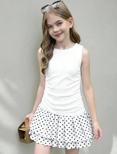 SHEIN Tween Girls' Casual Round Neck Long Sleeve Floral Patchwork Knit Dress