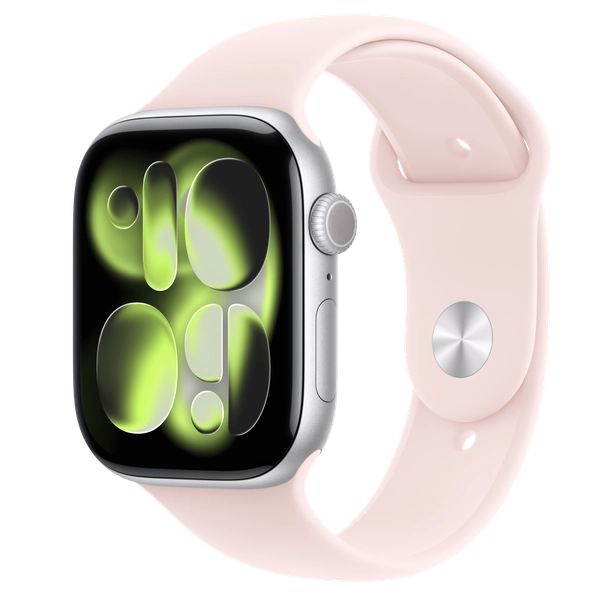 Apple Watch Series 11 GPS + Cellular, 46mm Silver Aluminum Case with Soft Pink Sport Band - S/M