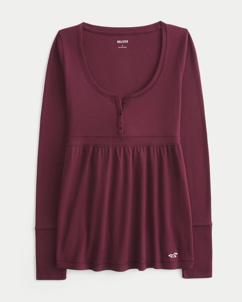 Easy Tie-Back Henley Babydoll Top