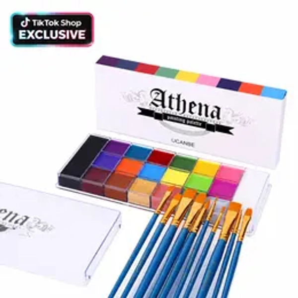 #DealsForYouDays UCANBE Athena 20-Color Face & Body Oil Paint Palette - Safe Non-Toxic Professional Cosmetic Kit, Waterproof Temporary Tattoo, Halloween Special Effects, Cosplay Artistic Makeup for Adults