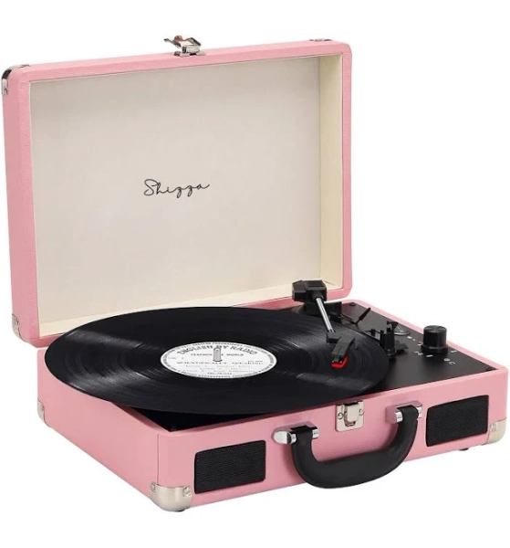 Pink Suitcase-Style Record Player | Bluetooth | Built-in Battery