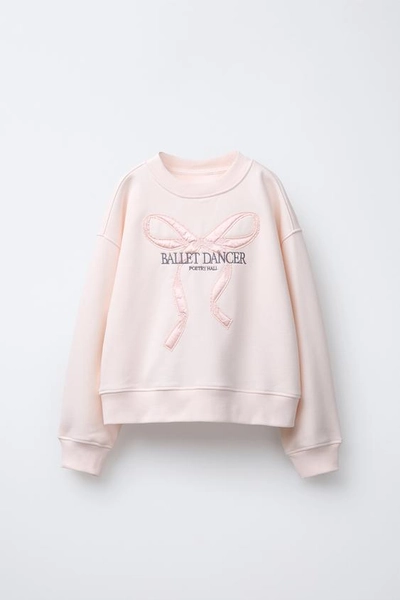 SATIN EMBROIDERED BOW SWEATSHIRT