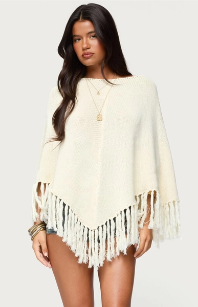 Kamila Fringe Knit Poncho - medium