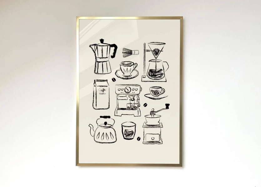 Coffee drawing Print Coffee Bar Poster Barista Cafe Print Aesthetic Poster Kitchen Artwork Coffee Print Coffee Lover Wall Art Coffee Print