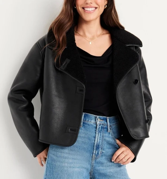 Old Navy Women's Oversized Faux-Leather Sherpa Jacket