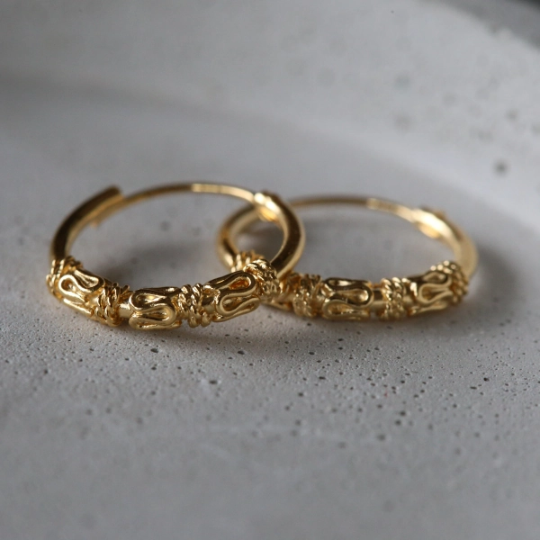 14mm Gold Plated Bali Hoop Earrings: Sterling Silver