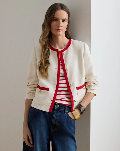 Two-Tone Linen-Blend Twill Blazer