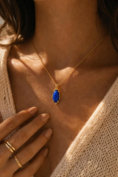 Natural Lapis Lazuli Pendant Necklace, Vintage Gold Sterling Silver, Blue Gemstone Jewelry - Etsy Australia