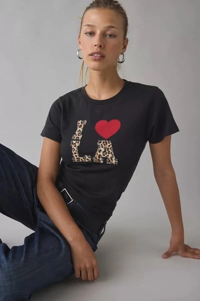 I Heart LA Animal Print Applique Graphic Slim Tee