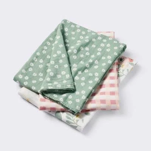 Cloud Island Floral Gingham Muslin Swaddle Baby Blanket