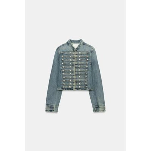 Zara - Trf Fitted Denim Jacket With Buttons - Indigo - Xxl - Woman