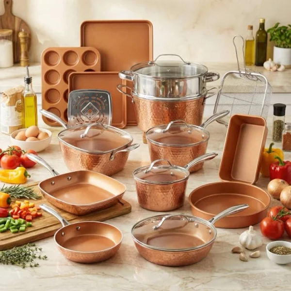 Gotham Steel Hammered 20-Piece Ceramic Nonstick Cookware and Bakeware Set